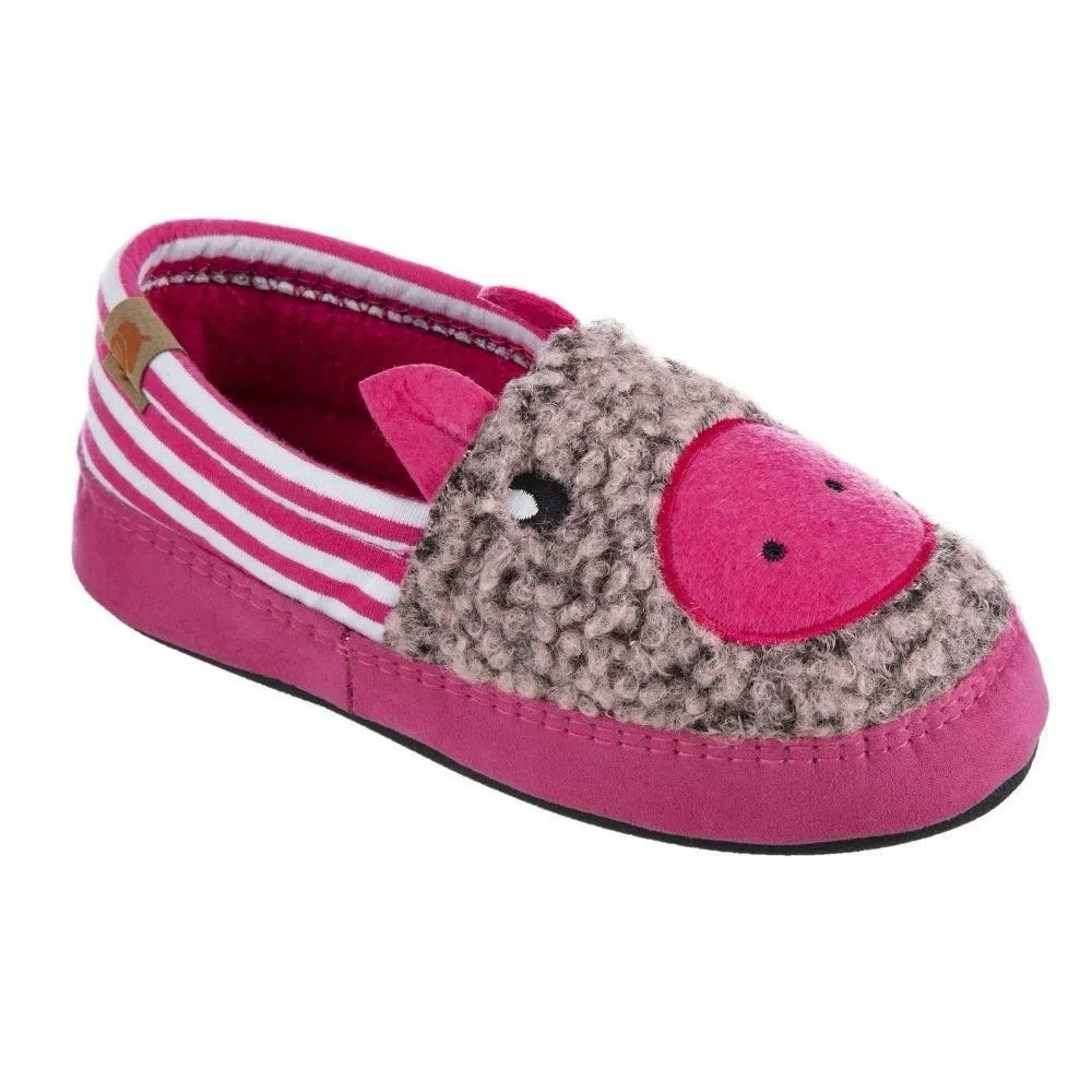 ACORN KIDS CRITTER NOVELTY MOC SLIPPERS IN PINK PIG 3-4